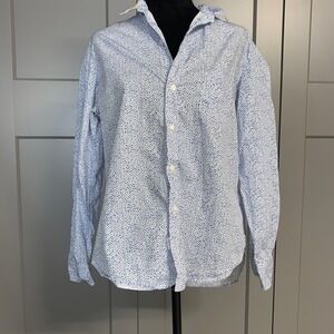 Frank & Eileen Relaxed Fit Blue Floral Print Button Down Shirt Woven in Italy XS